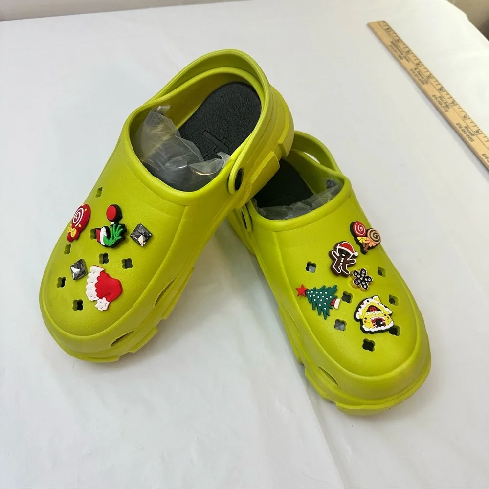 One of a‎ Kind Fashion Bright Green Christmas Platform Clogs (similar to Crocks)